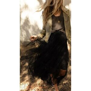 Easel Allover Mesh Ballerina Tulle Princess Maxi Skirt in Black New S-L EB40814